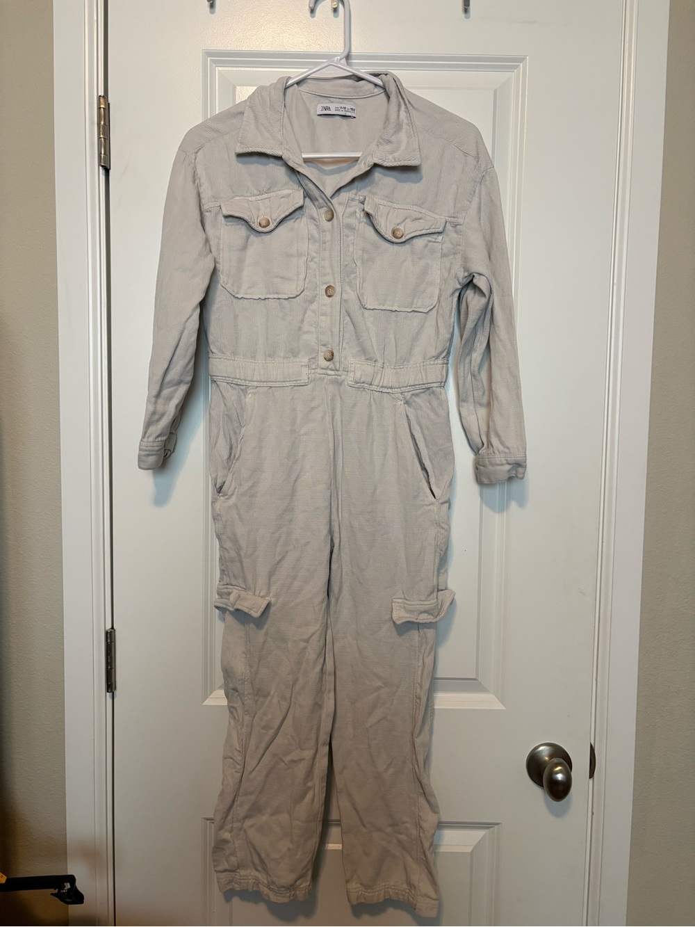 Zara Light Cream Utility Jumpsuit with Pockets